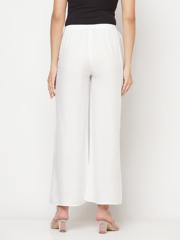 Indian Clothing Aniyah Rayon Flared Slip-On White Palazzo | Grocsy