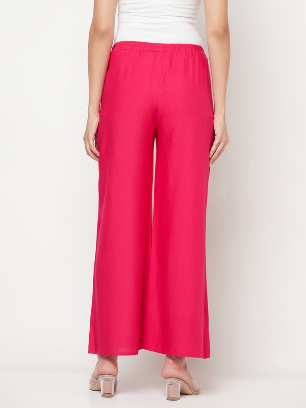 Aniyah Fuchsia Color Rayon Flared Slip-On Palazzo | Grocsy