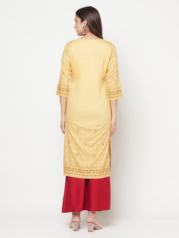 Aniyah Rayon Digital Screen Printed Golden Beige Straight Kurta | Grocsy