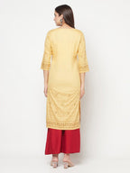 Aniyah Rayon Digital Screen Printed Golden Beige Straight Kurta | Grocsy