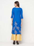 Aniyah Cotton Foil Print Royal Blue Straight Kurta | Grocsy