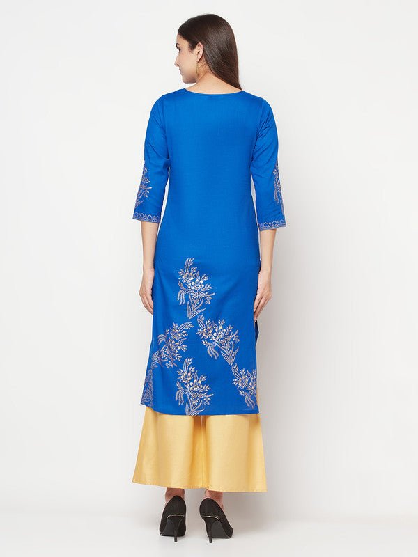 Aniyah Cotton Foil Print Royal Blue Straight Kurta | Grocsy