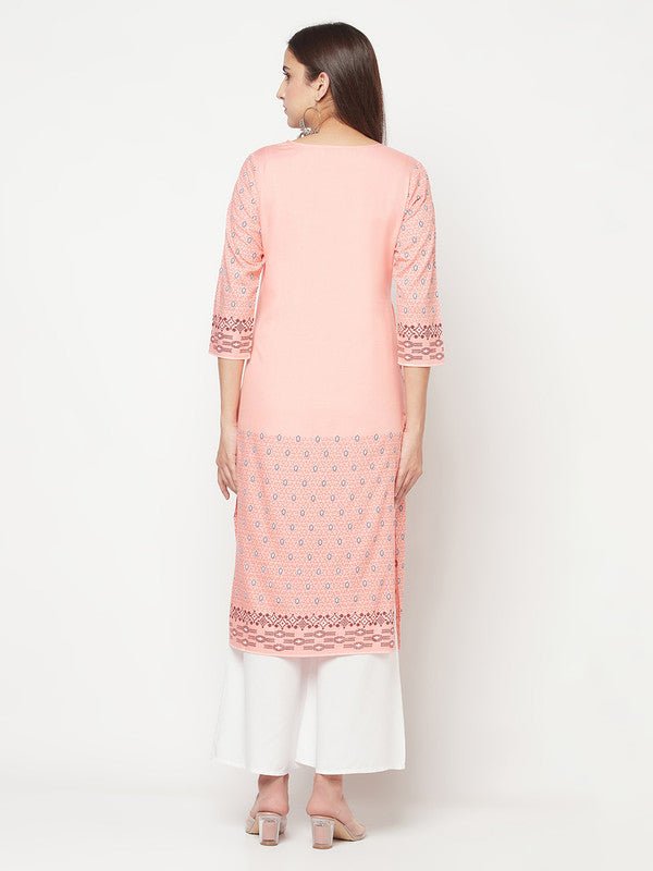 Aniyah Rayon Digital Screen Print Peach Color Straight Kurta | Grocsy