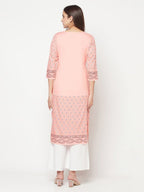 Aniyah Rayon Digital Screen Print Peach Color Straight Kurta | Grocsy