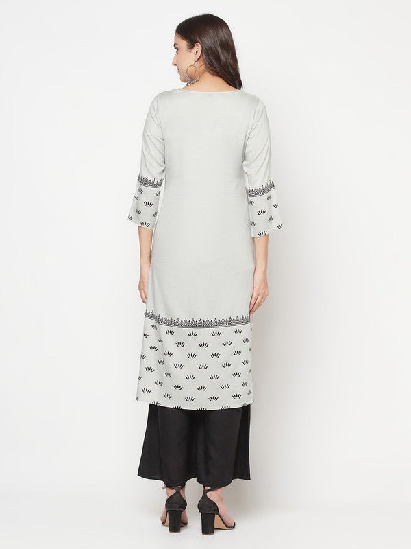 Aniyah Rayon Screen Print Light Grey Straight Kurta | Grocsy