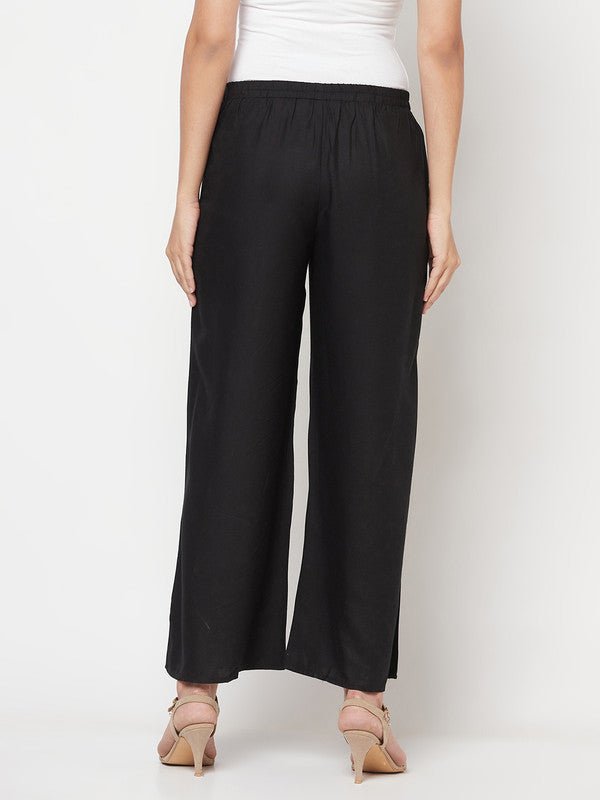 Aniyah Rayon Flared Slip-On Black Palazzo | Grocsy