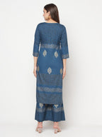 Aniyah Rayon Block Print Blue Straight Kurta Palazzo Set | Grocsy