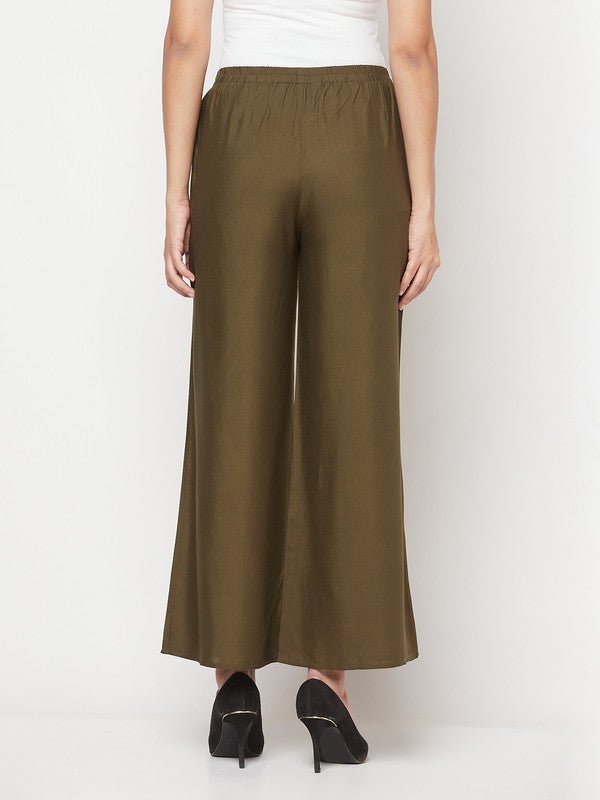 Aniyah Rayon Flared Slip-On Dark Green Palazzo | Grocsy