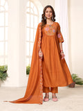 Pramukh Fab Rust Color Viscose Roman Silk Kurta Set | Grocsy