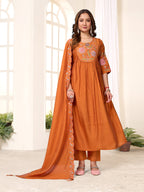 Pramukh Fab Rust Color Viscose Roman Silk Kurta Set | Grocsy