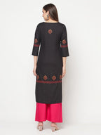 Aniyah Rayon Block Print Straight Kurta - Black | Grocsy