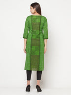 Aniyah Cotton Block Print Green Straight Kurta | Grocsy
