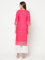 Aniyah Rayon Screen Print Fuchsia Straight Kurta | Grocsy