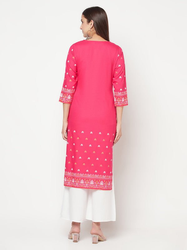 Aniyah Rayon Screen Print Fuchsia Straight Kurta | Grocsy