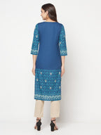 Aniyah Rayon Digital Screen Printed Blue Color Straight Kurta | Grocsy