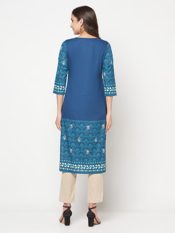 Aniyah Rayon Digital Screen Printed Blue Color Straight Kurta | Grocsy