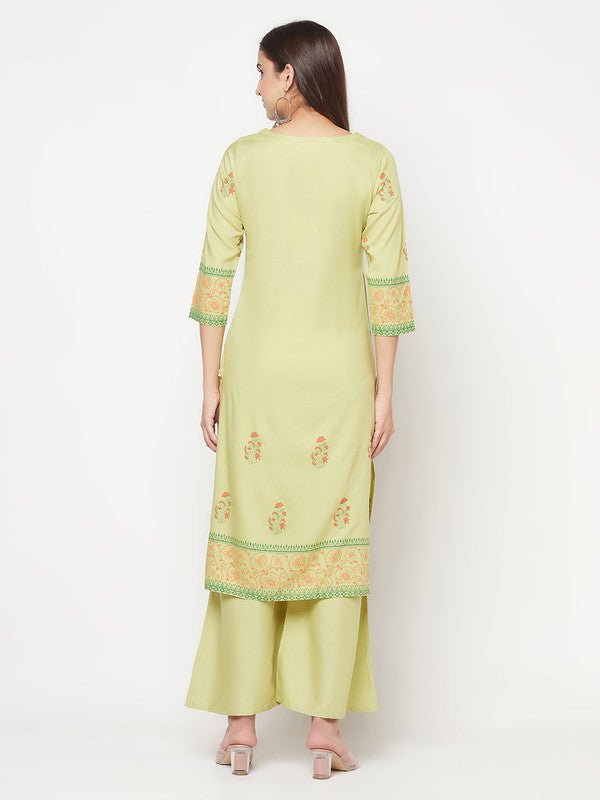 Aniyah Rayon Screen Print Pista Green Straight Kurta | Grocsy