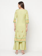 Aniyah Rayon Screen Print Pista Green Straight Kurta | Grocsy
