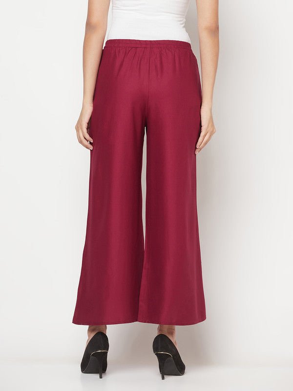 Aniyah Rayon Flared Slip-On Wine Color Palazzo | Grocsy