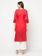 Aniyah Cotton Block Print Red Color Straight Kurta | Grocsy