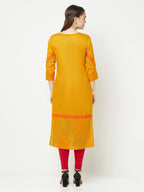Aniyah Cotton Block Print Mustard Color Straight Kurta | Grocsy