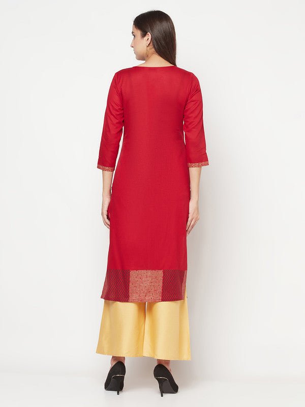 Aniyah Cotton Foil Print Maroon Straight Kurta | Grocsy