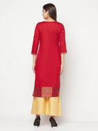 Aniyah Cotton Foil Print Maroon Straight Kurta | Grocsy