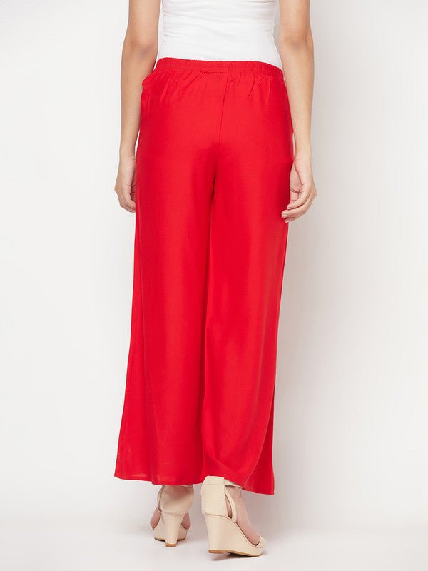 Aniyah Rayon Flared Slip-On Red Palazzo | Grocsy