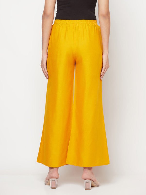 Aniyah Mustard Color Rayon Flared Slip-On Palazzo | Grocsy
