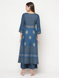 Aniyah Rayon Block Print Blue Anarkali Palazzo Set | Grocsy