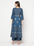 Aniyah Rayon Block Print Blue Anarkali Palazzo Set | Grocsy