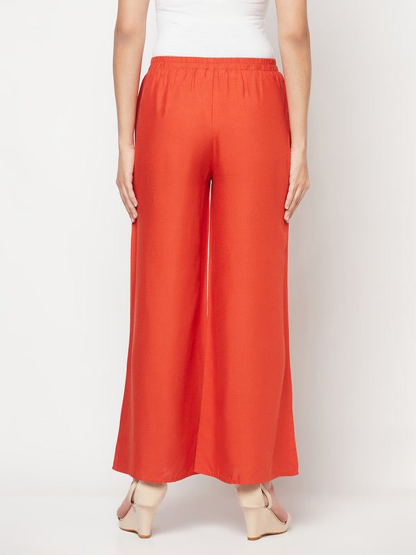 Aniyah Rayon Flared Slip-On Rust Color Palazzo | Grocsy