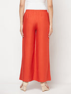 Aniyah Rayon Flared Slip-On Rust Color Palazzo | Grocsy