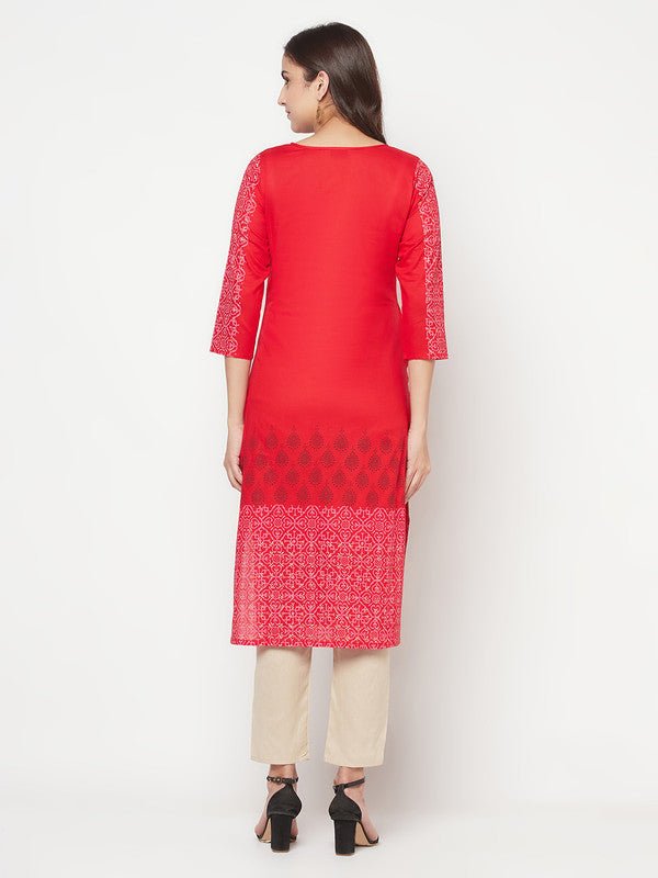 Aniyah Cotton Block Print Red Straight Kurta | Grocsy