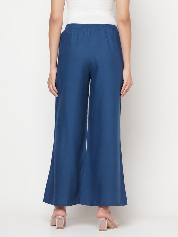 Aniyah Rayon Flared Slip-On Blue Palazzo | Grocsy
