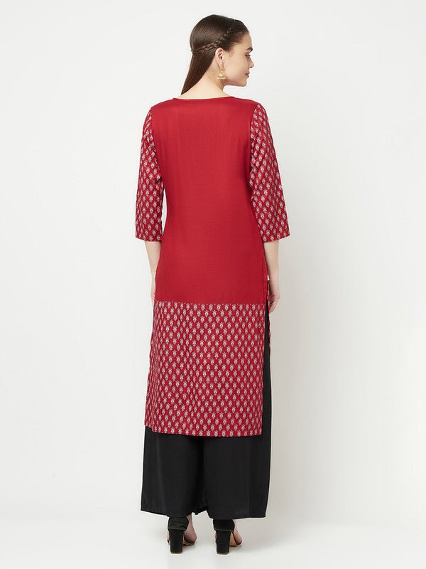 Aniyah Rayon Digital Screen Print Maroon Straight Kurta | Grocsy