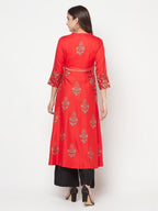 Aniyah Rayon Block Print Red Anarkali Kurta | Grocsy