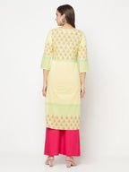 Aniyah Cotton Block Print Lemon Yellow Straight Kurta | Grocsy