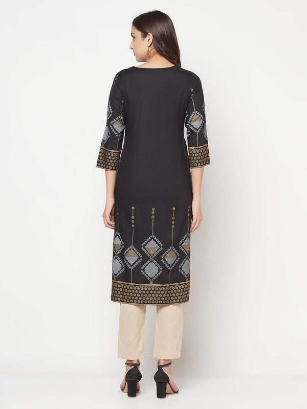 Aniyah Rayon Screen Print Black Straight Kurta | Grocsy