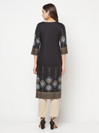 Aniyah Rayon Screen Print Black Straight Kurta | Grocsy
