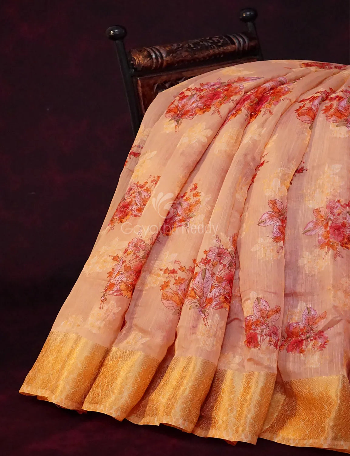Baby Pink Colour With Golden Blouse Floral Print Semi Chanderi Saree By Gayathri Reddy Designer Studio | Grocsy