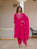 Pramukh Fab Pink Green Color Viscose Mango Silk Kurta Set | Grocsy