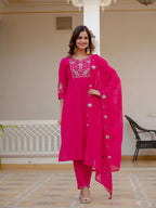 Pramukh Fab Pink Green Color Viscose Mango Silk Kurta Set | Grocsy