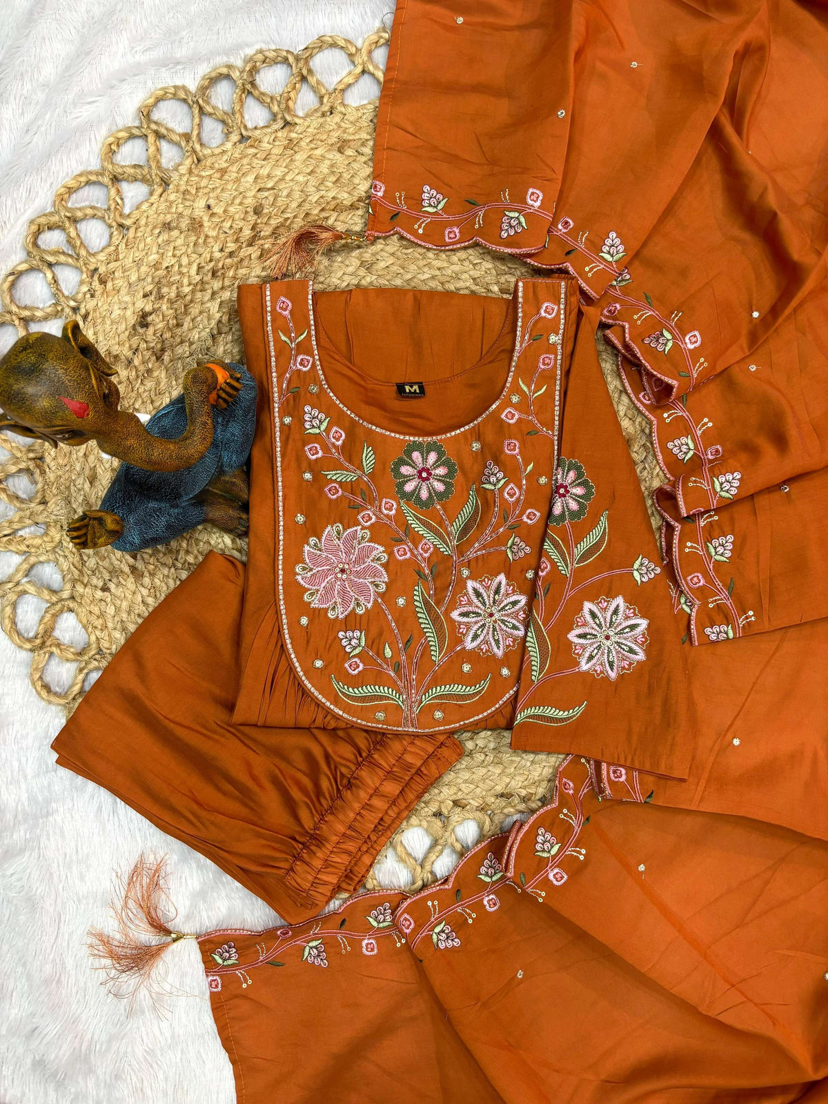 Pramukh Fab Rust Color Viscose Roman Silk Kurta Set | Grocsy