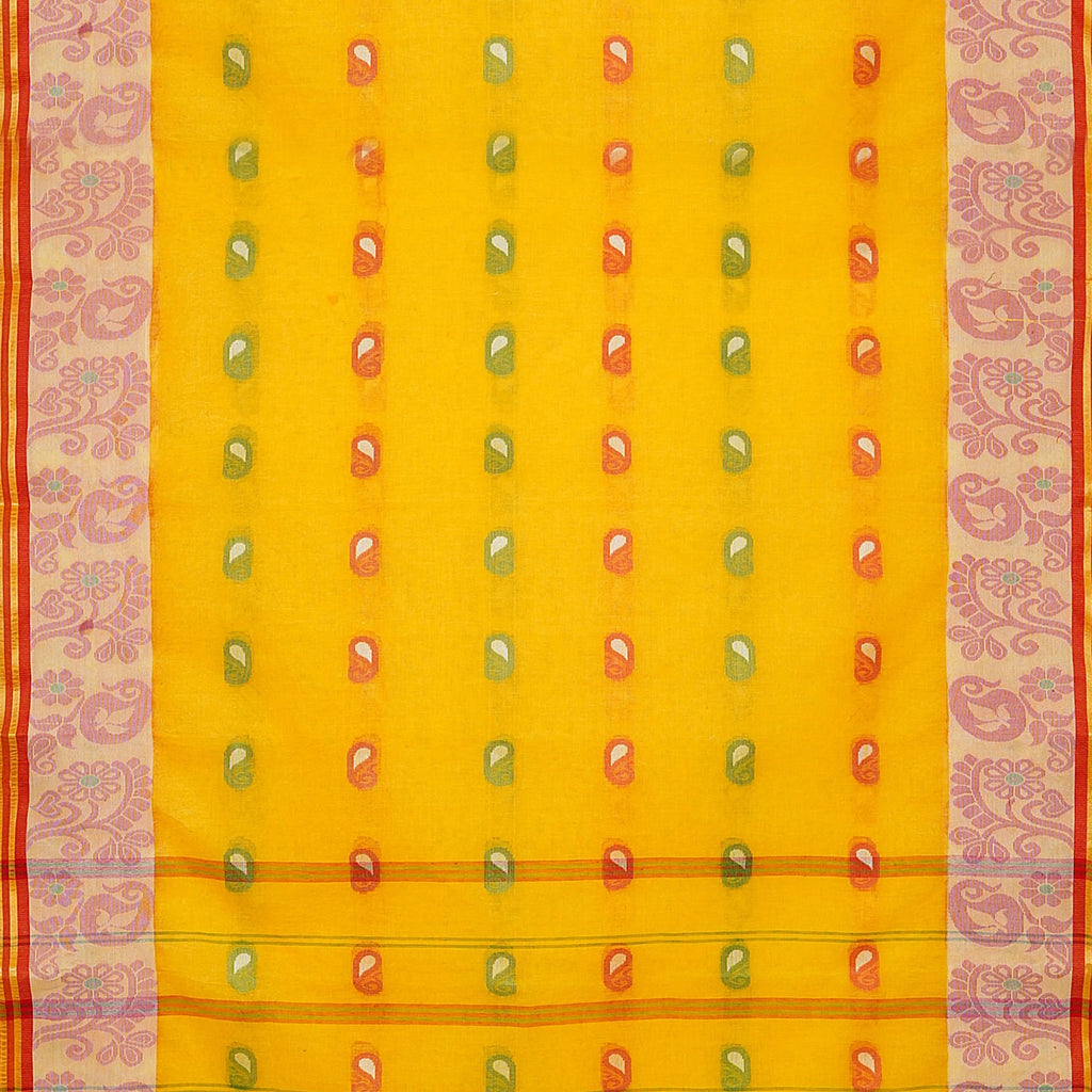 Exclusive Collection 100% Pure Cotton Yellow Tant Saree With Hand Weaving Work | Grocsy