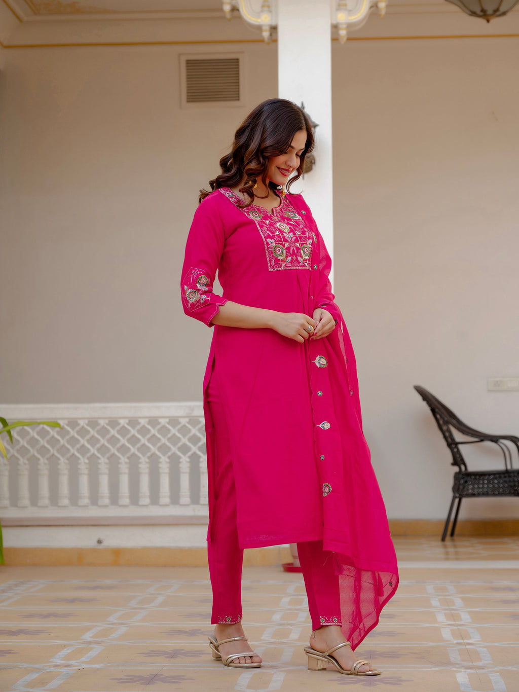 Pramukh Fab Pink Green Color Viscose Mango Silk Kurta Set | Grocsy