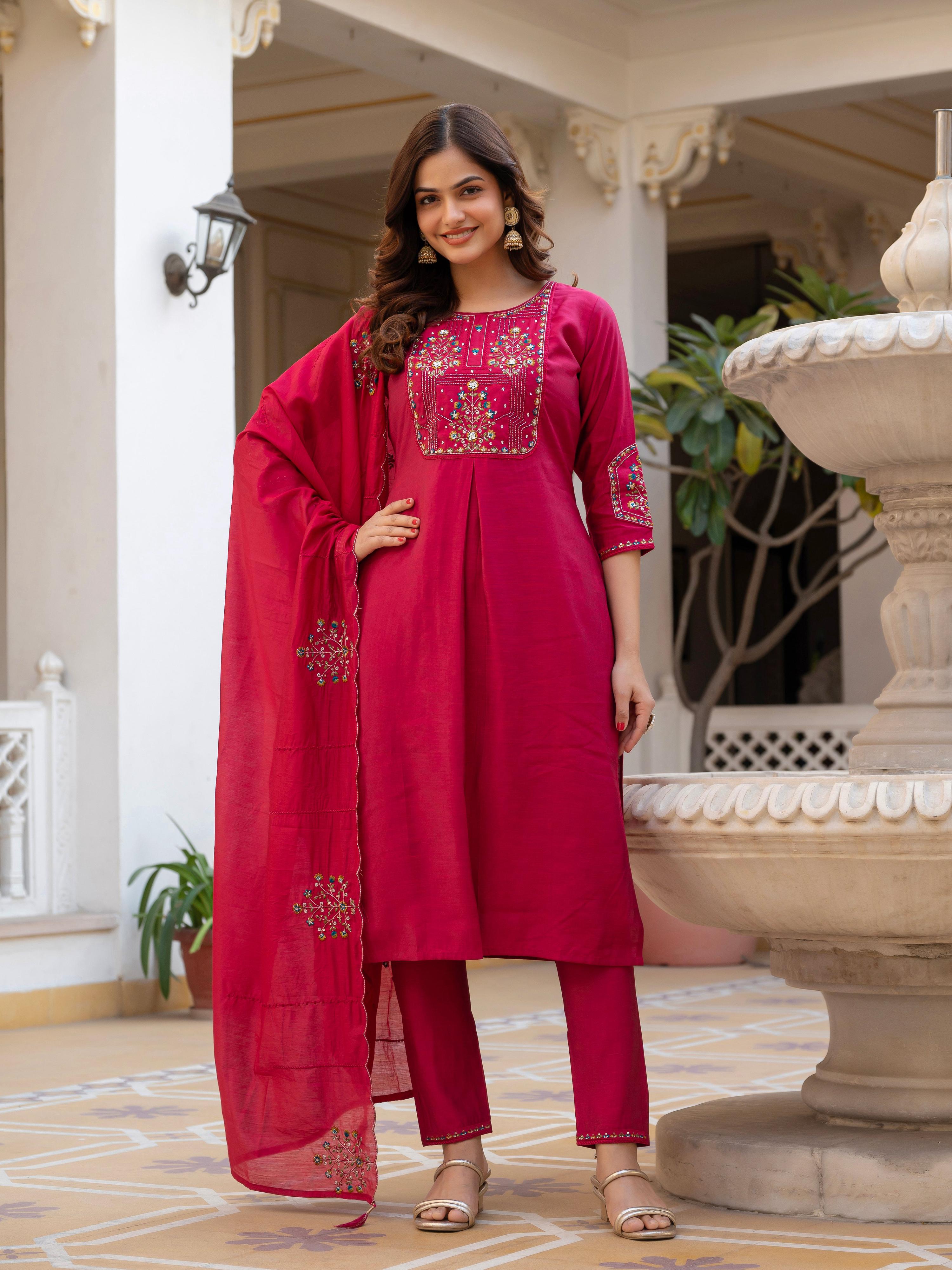 Pramukh Fab Pink Color Viscose Mango Silk Kurta Set | Grocsy