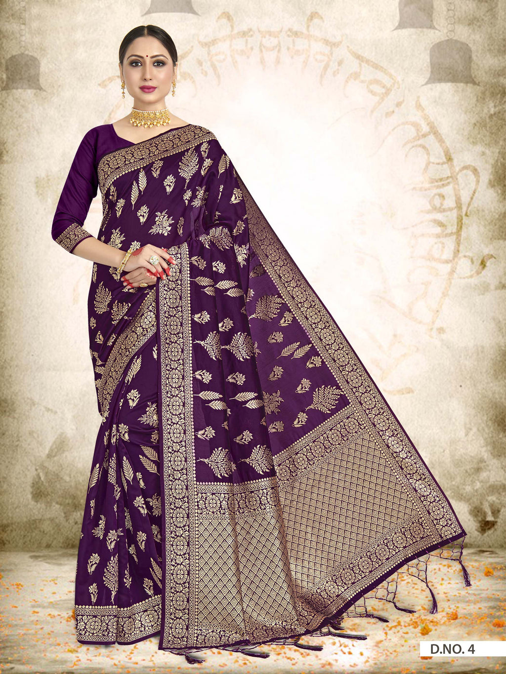 Vardha Wine Purple Woven Banarasi Saree | Grocsy