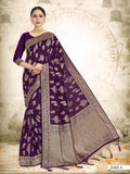 Vardha Wine Purple Woven Banarasi Saree | Grocsy