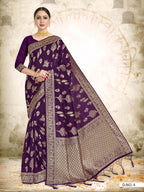 Vardha Wine Purple Woven Banarasi Saree | Grocsy